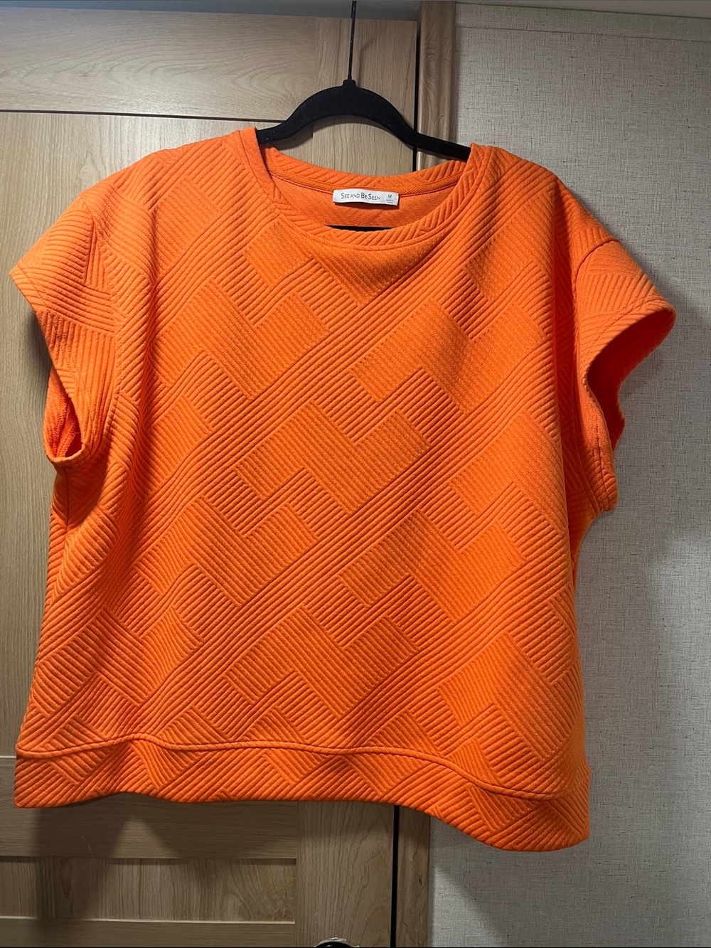 Orange Textured Short-Sleeve Top